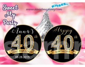 40th Birthday Party Hershey kisses stickers,40th Birthday Hershey kiss stickers,(14ab)